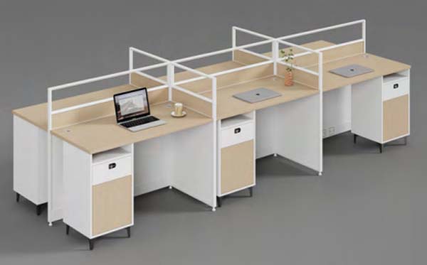 4-Person Face-to-Face Modular Office Workstation with Low Dividers and Integrated Pedestals