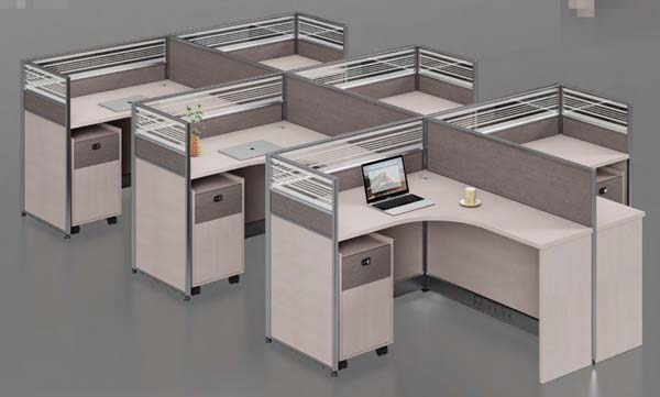 6-Person L-Shaped Office Cubicle Workstation Set with Mobile Pedestals