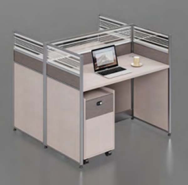 Single-Seat Office Cubicle Workstation with Mobile Pedestal and Partial Divider Screens