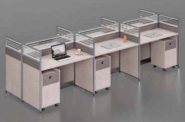 4-Person Cross-Shaped Modular Office Cubicle Workstation Cluster with Mobile Pedestals