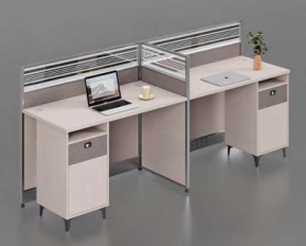 Two-Person T-Corner Office Cubicle Workstation with Lockable Drawer Pedestals