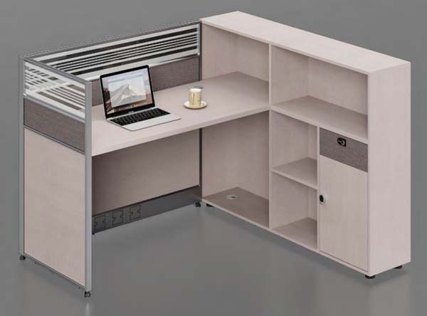 Single-Person L-Shaped Partition Office Workstation with Integrated Hutch and Lockable Storage Cabinet