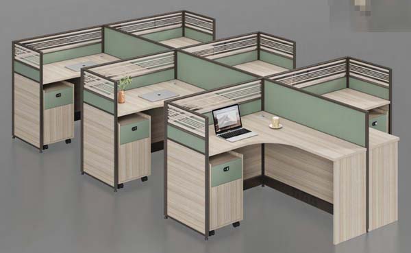 3-Staff F-Pod L-Shaped Modular Office Cubicle Workstation Cluster with Mobile Pedestals