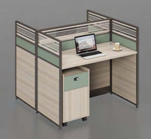 Single-Person Office Cubicle Workstation with 3-Sided Privacy Dividers and Mobile Pedestal