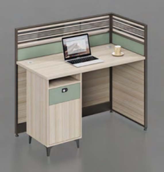 Single-Seat L-Shaped Corner Cubicle Office Workstation Desk with Integrated Storage Pedestal and Privacy Screen