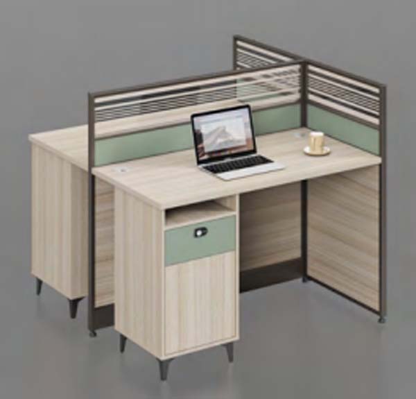 Two-Person L-Shaped Modular Office Cubicle Workstation with Privacy Dividers