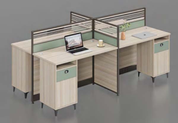 4-Person Cross Modular Office Cubicle Workstation with Integrated Storage Pedestals