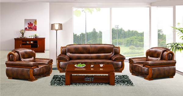 1+1+3 Seater Classic Executive Office Lounge Leather Sofa Set with Solid Wood Trim