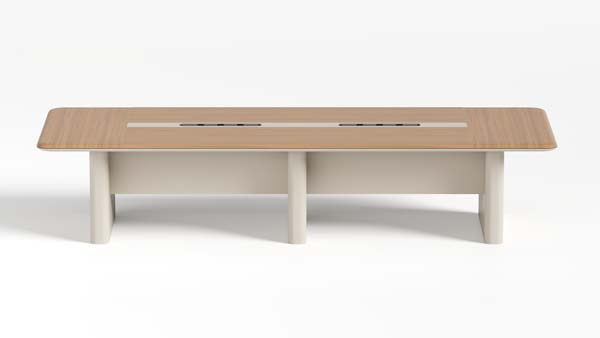 Two-Tone Light Wood 10-Person Boardroom Conference Table with Central Cable Channels