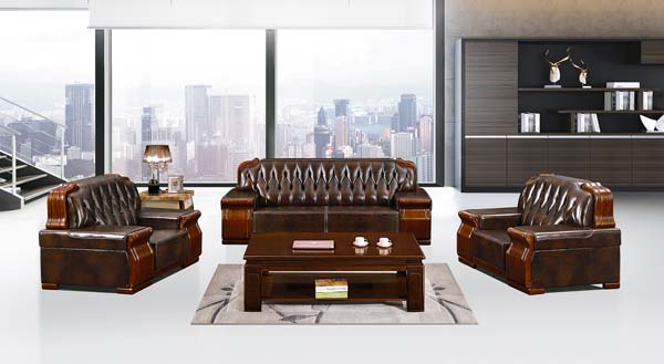 Traditional Dark Brown Executive Office Sofa Set (3+1+1) with Matching Coffee Table