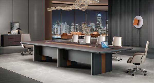 Rectangular Large-Scale Executive Conference Table with Integrated Cable Management