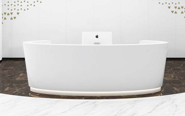 Gloss White Curved Freestanding Single-User Executive Desk with Integrated Base Lighting