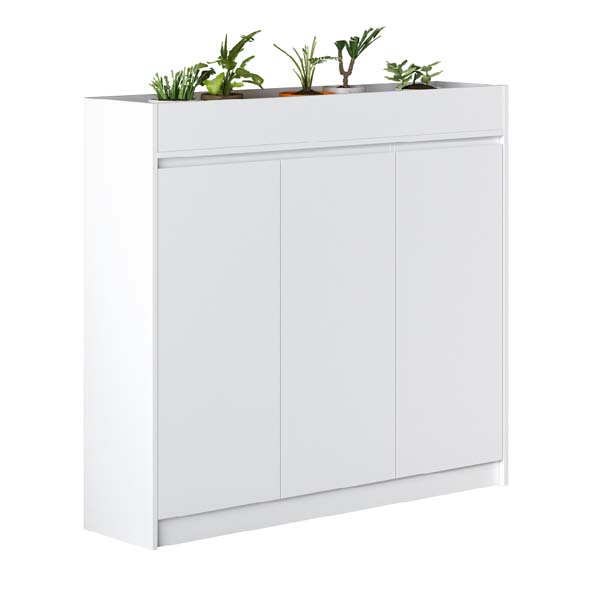 White Office Partition Storage Cabinet with Integrated Top Planter Box