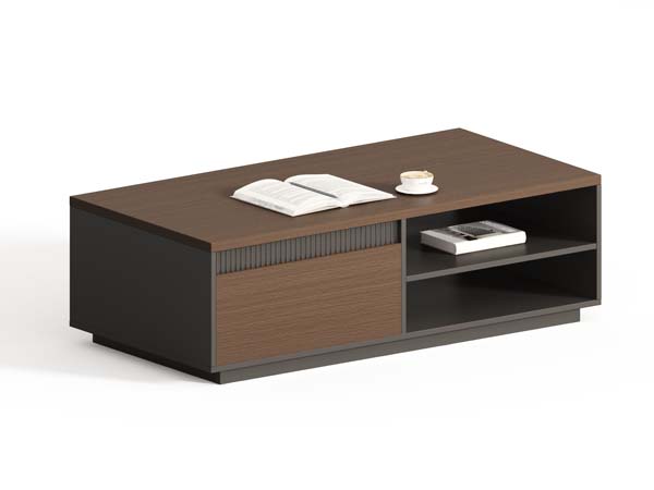 Two-Tone Fluted Sliding Door Storage Coffee Table with Open Shelves