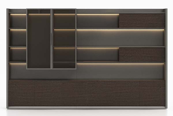 Modern Asymmetrical LED-Lit Office Display Storage Cabinet