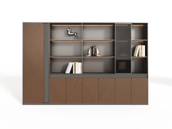 Two-Tone Executive Office Storage Bookcase Cabinet with LED Open Shelves