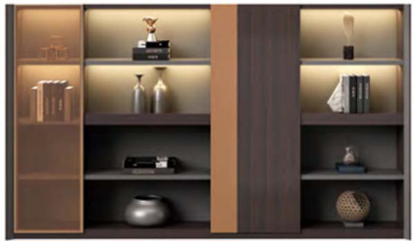 Dark Walnut LED-Lit Mixed Storage Display Bookcase with Vertical Accent Panel