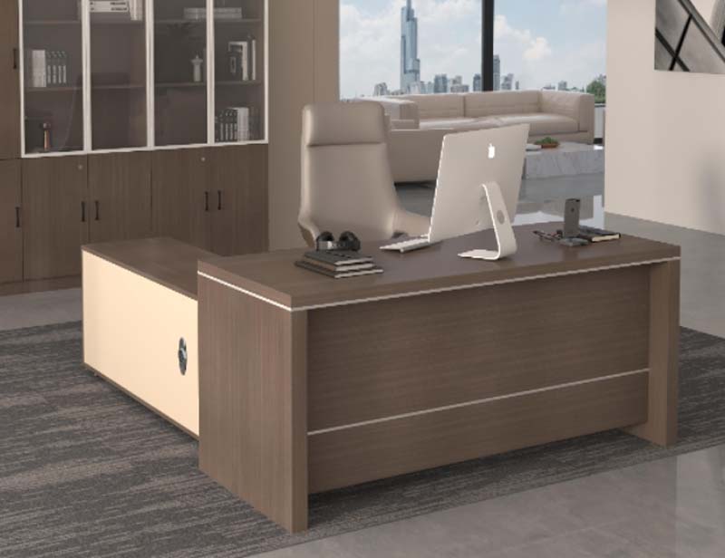 Two-Tone L-Shaped Executive Desk with Fixed Left Return and Solid Modesty Panel