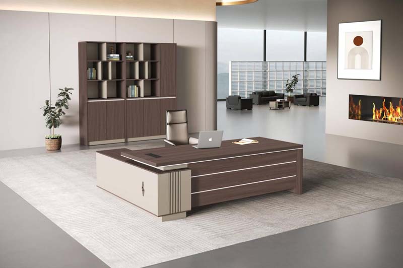 Two-Tone L-Shaped Executive Office Desk with Left Storage Return