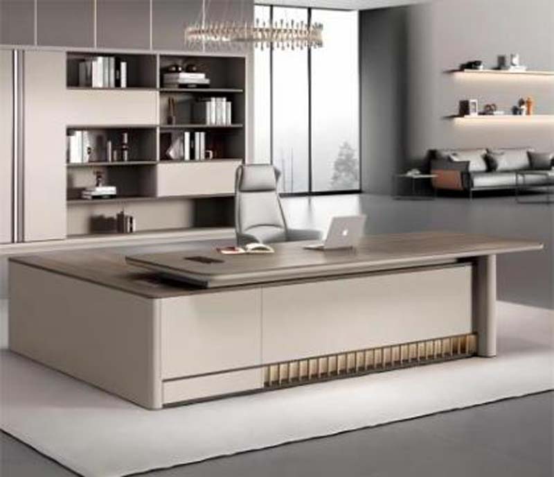 Two-Tone L-Shaped Executive Office Desk with Left Storage Pedestal