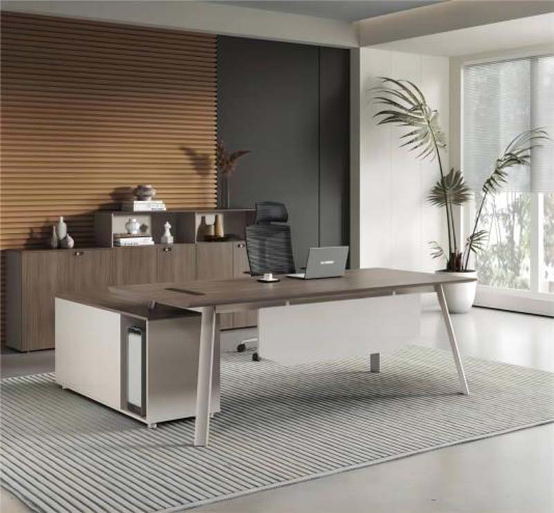 L-Shaped Two-Tone Executive Office Desk with Left CPU Storage Pedestal