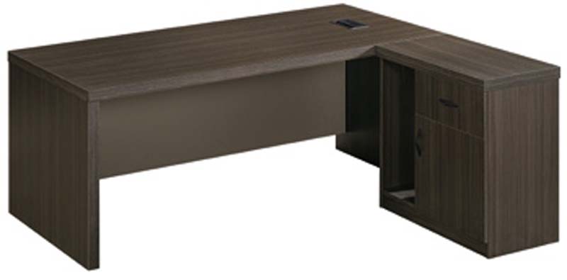 Dark Wood Grain L-Shaped Executive Office Desk with Right Return Storage
