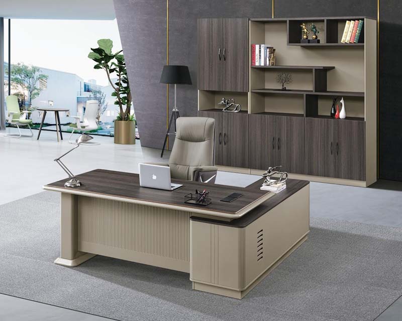 Two-Tone Fluted L-Shaped Executive Office Desk with Side Return Storage