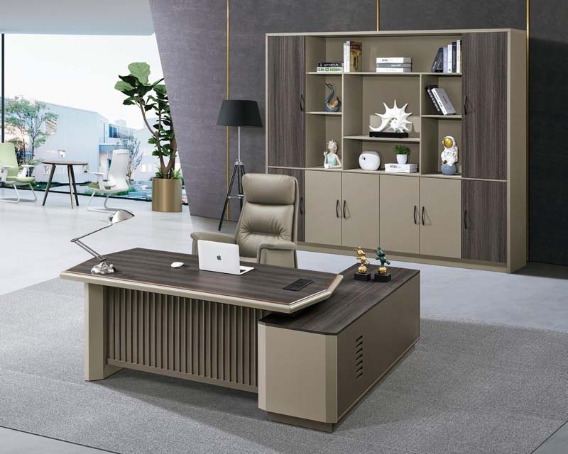 Two-Tone Fluted L-Shaped Executive Office Desk