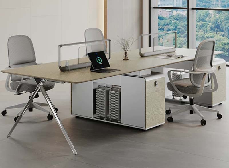 2-Person Face-to-Face L-Shaped Office Workstation with Central Privacy Divider and Integrated Storage