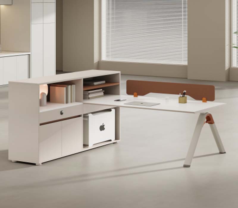 L-Shaped Executive Office Desk with Integrated Left Storage Return, CPU Bay and Desktop Privacy Divider