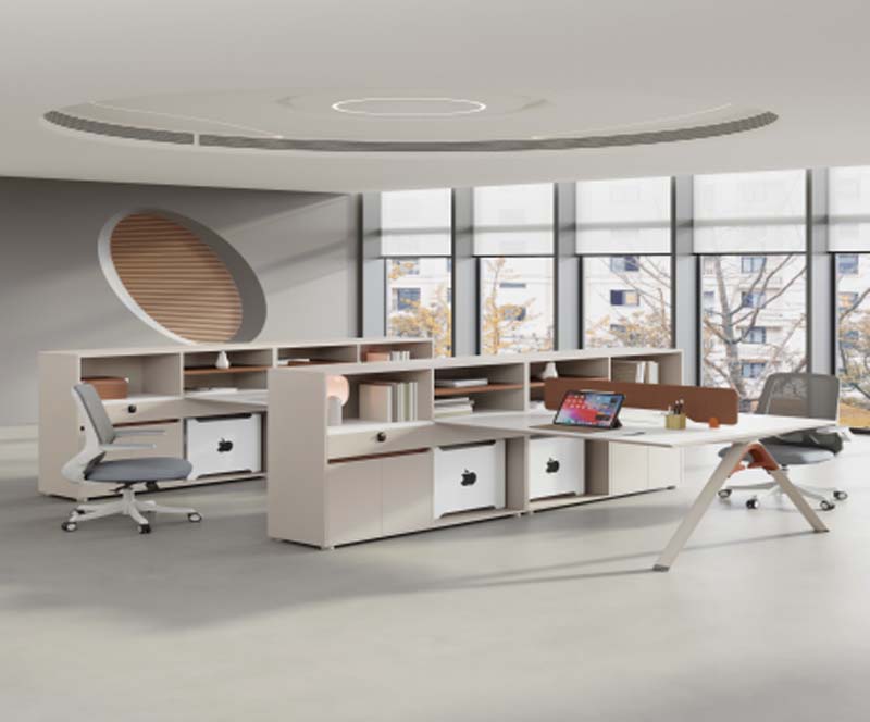 Modular L-Shaped Office Workstation with Integrated Side Storage Return and Privacy Divider