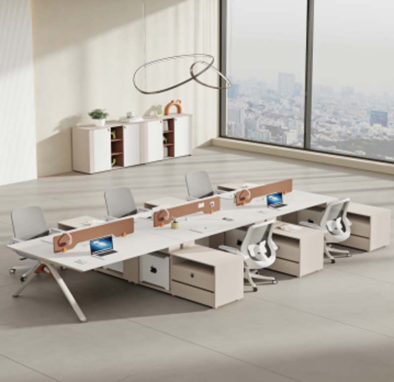 6-Person Face-to-Face Modular Open-Plan Office Workstation Cluster with Integrated Storage Dividers
