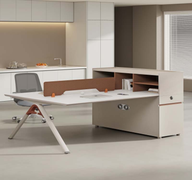 Single-Seat L-Shaped Staff Office Workstation with Privacy Divider, Side Storage Hutch and Cable Management