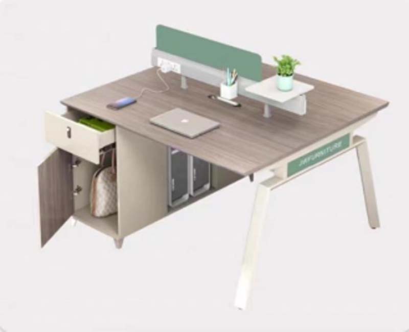 Single-Person Staff Office Workstation Desk with Integrated Storage, Privacy Screen and Power Strip