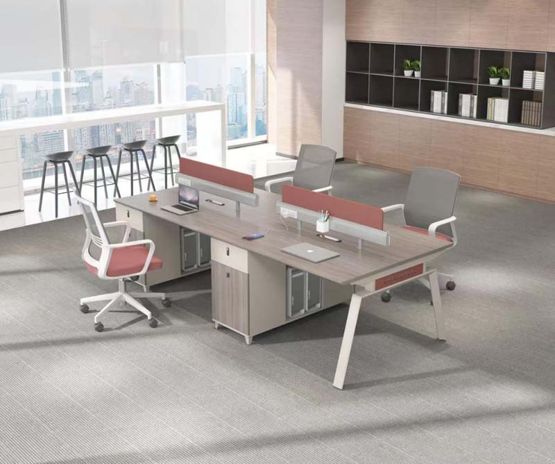 4-Person Face-to-Face Office Workstation Desk with Central Dividers and Integrated Storage