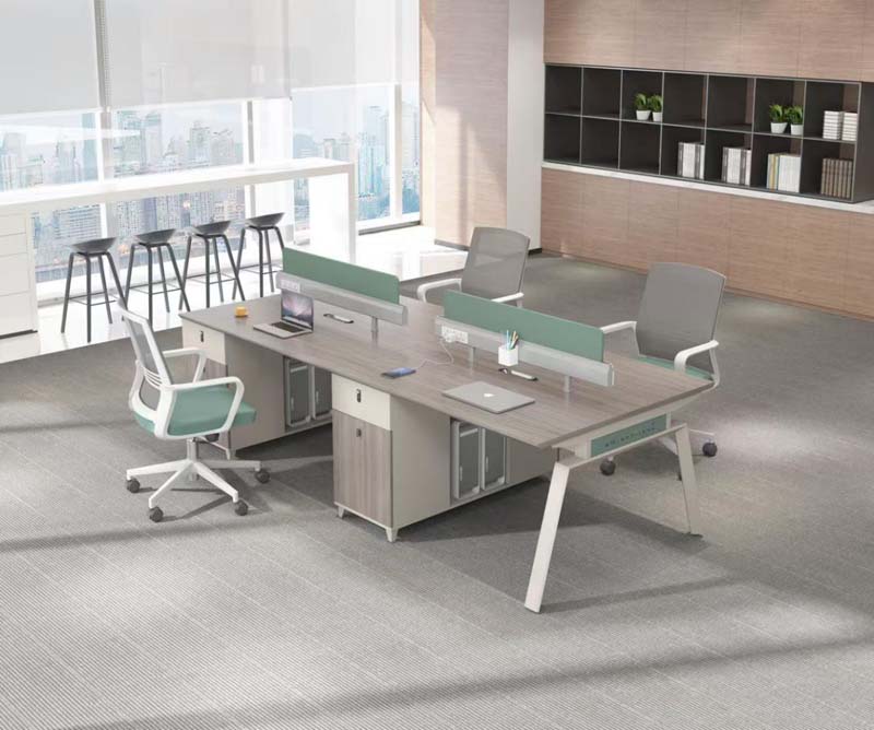 4-Person Face-to-Face Open Plan Office Workstation Desk with Privacy Dividers and Integrated Storage