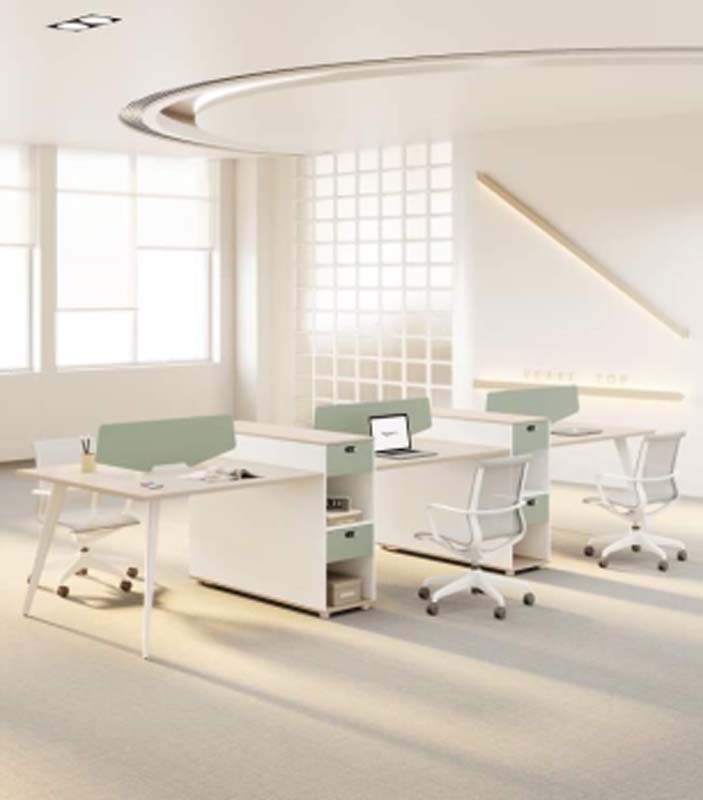 3-Person Linear Cluster Office Workstation with Integrated Storage Pedestals and Low Privacy Dividers