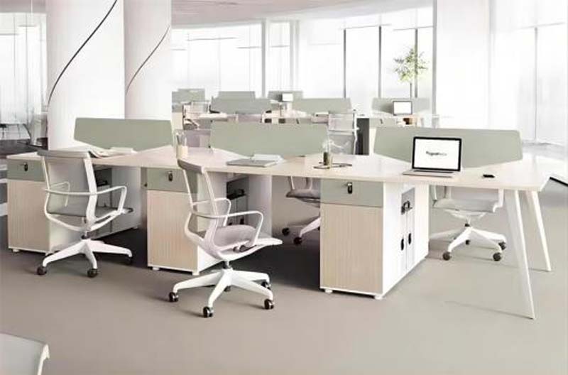 6-Person Modular Open Plan Office Workstation Cluster with Privacy Dividers and Lockable Pedestals