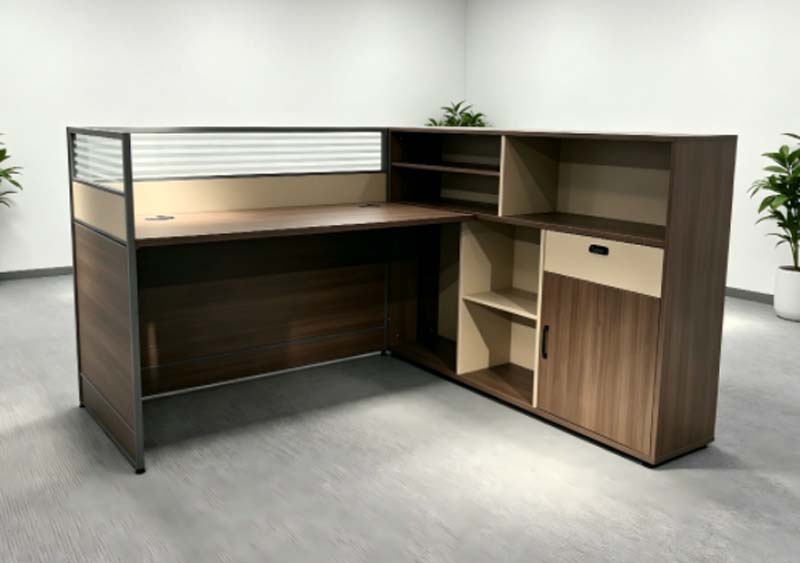 L-Shaped Single-Person Office Workstation Desk with Integrated Storage and Privacy Divider