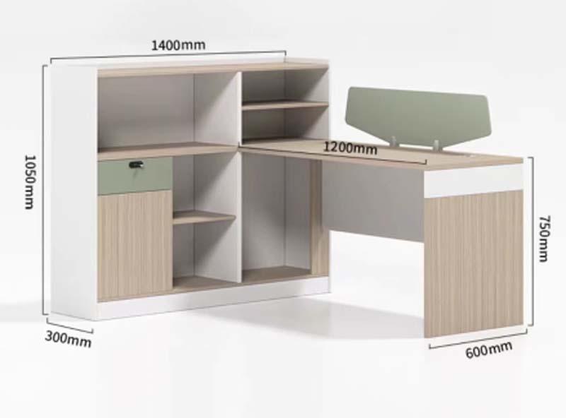 L-Shaped Office Corner Workstation with Attached Side Storage Hutch and Desk Privacy Screen