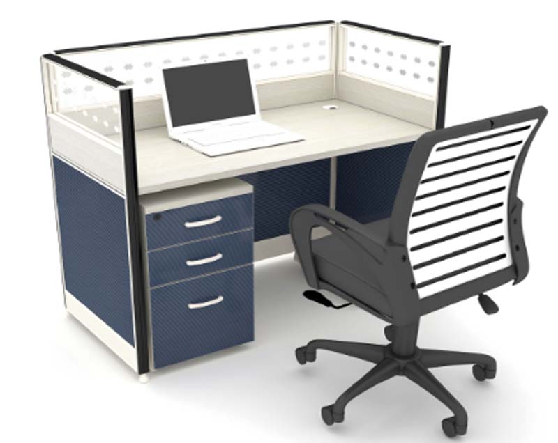 Single-Person L-Shaped Office Cubicle Workstation with 3-Drawer Pedestal