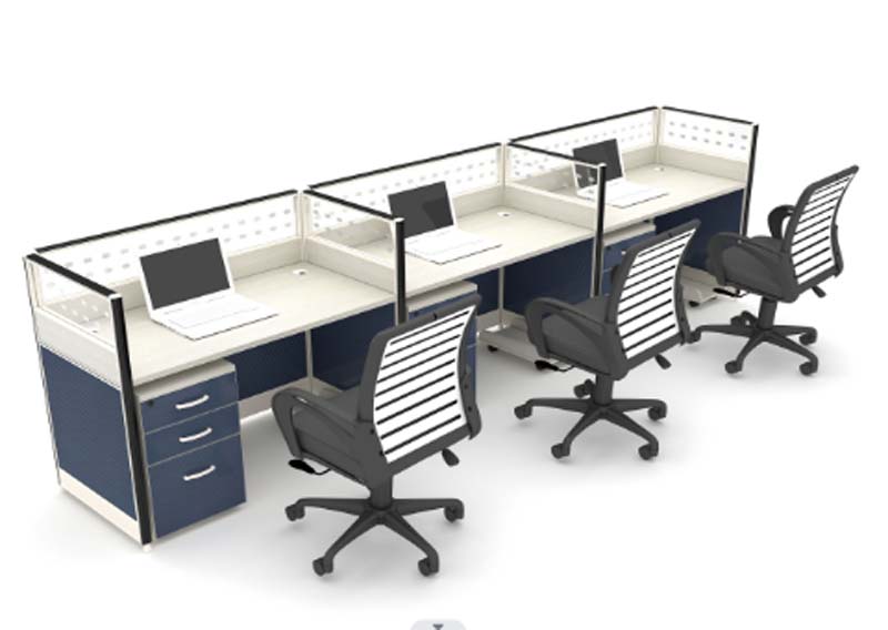 3-Person Linear Modular Office Cubicle Workstation Cluster