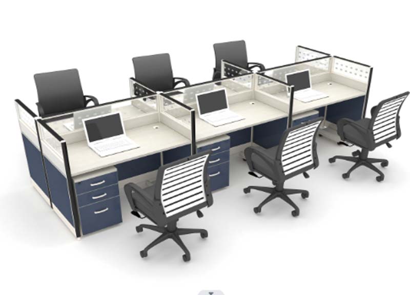 6-Person Face-to-Face Modular Office Workstation Cluster with Dividers and Integrated Pedestals