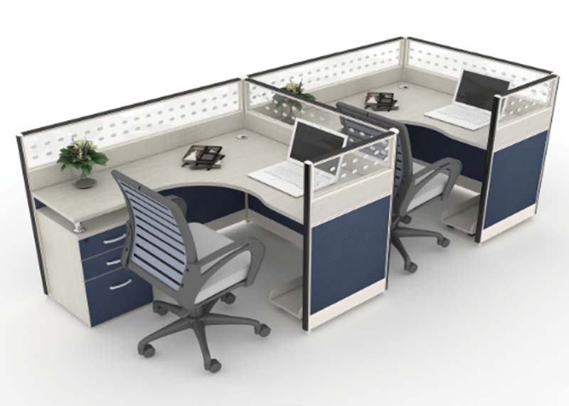 Two-Person Curved L-Shaped Office Cubicle Workstation with Storage Pedestals