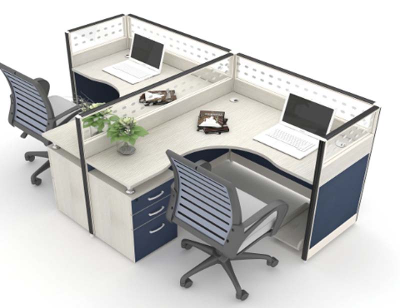 2-Person Cross-Shaped Modular Office Workstation with Dividers and Pedestals