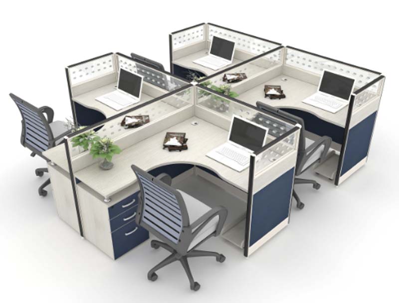 4-Person Cross-Shaped Office Cubicle Workstation Set with Drawer Pedestals