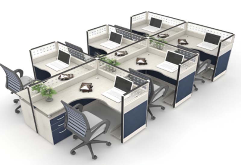 6-Person Cross-Shaped Modular Office Cubicle Workstation Cluster