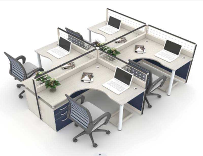 4-Person Cross-Shaped Office Cubicle Workstation with Partitions and Drawer Pedestals