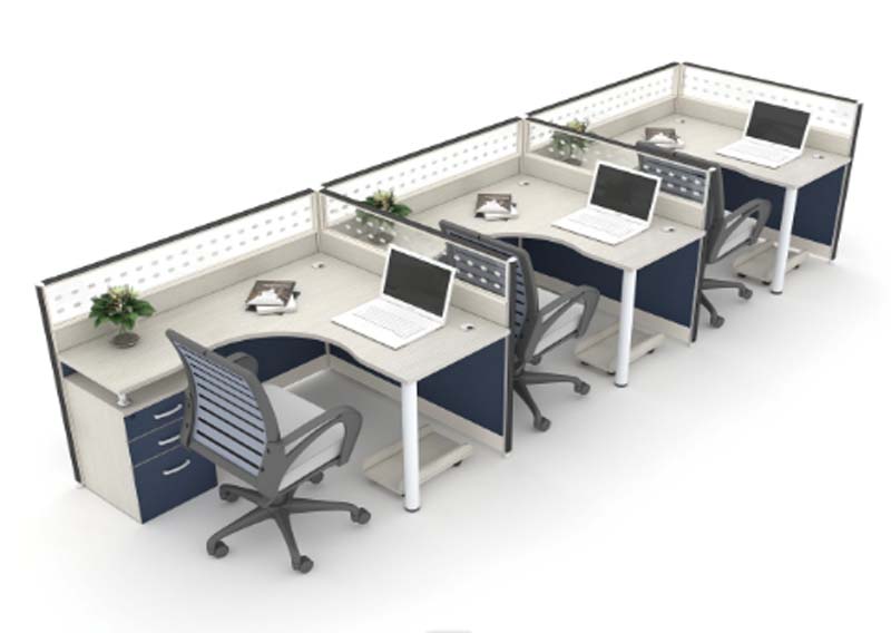 3-Person In-Line L-Shaped Office Cubicle Workstation Cluster