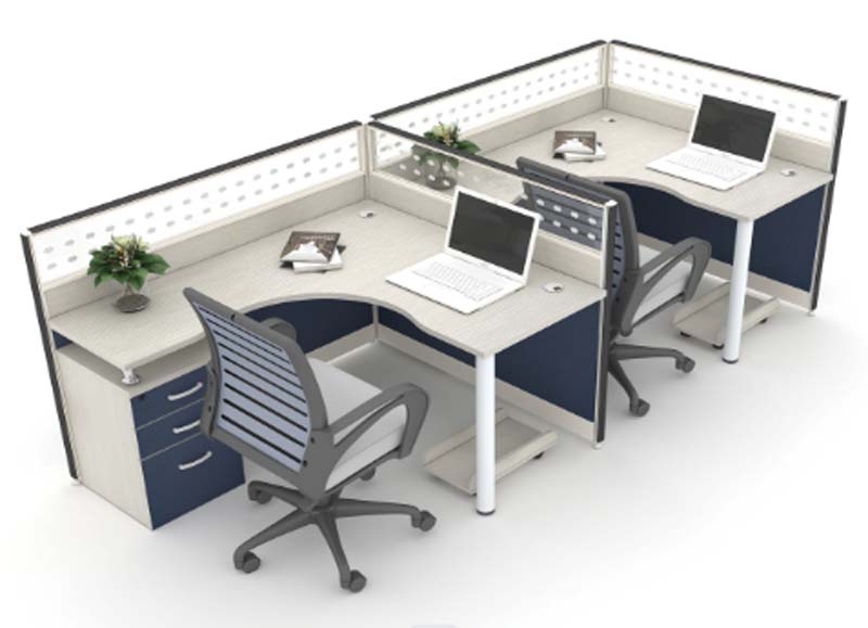 2-Person Back-to-Back L-Shaped Cubicle Office Workstation with Partitions and Storage